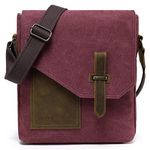 Messenger Bag for Women,VASCHY Vintage Shoulder Bag Small Canvas Leather Lightweight Crossbody Bag (Burgundy)