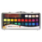 Daler Rowney Simply 40pc Acrylic Paint Set - 34 Acrylic Paint Pots for Student Artists of All Ages with 4 Brushes Color Mixing Guide and Carrying Case - 18ml Acrylic Paints for Canvas Paper and More