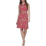 Tommy Hilfiger Women's Paisley Print Sleeveless Belted Shirtdress, Magenta Multi, 14