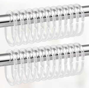 Amazer Plastic Shower Curtain Rings, Clear Shower Curtain Hooks, C Shaped Shower Hooks for Shower Curtain, Shower Curtain Hooks for Bathroom, 48 Pcs