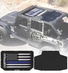 Xprite Thin Blue Line USA Flag Sunshade Top Compatible with 2007-2018 Jeep Wrangler JK JKU 4 Door, Front & Rear Mesh Bikini Top, Effective UV/Wind/Noise Blockers, 2PCS