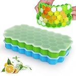 Sofore Ice Cube Trays with Lid,2 Packs Silicone Ice Cube Molds Food Grade Easy Release Durable for Whiskey, Baby Food and Any Drink, Green and Blue