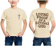 KEEVICI Boys Christian Graphic Tees Cross Jesus God Religious Shirts for Kids Faith Bible Verse Cotton Inspirational T Shirt(Apricot,140)