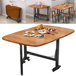 Rukulin Multifunction Table Drop Leaf Dining Table - 120cm Solid Wooden Foldable Kitchen Table with 6 Wheels