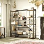 YITAHOME Bookcase, Industrial Book shelf with 13 Shelves Floor Standing Shelving Unit Wooden Shelf and Metal Frame Book Rack, Display Storage Rack for Living Room, Home Office, Rustic Brown Bookshelf