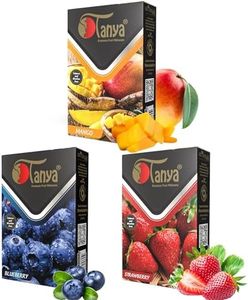 Tanya Hookah Shisha Flavors, Tobacco & Nicotine Free, Fruit Variety Pack, 50-Gram (Pack of 3) Strawberry, Blueberry & Mango.