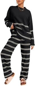 LILLUSORY 2 Piece Sets for Women 2025 Fall Outfits Two Piece Lounge Sets Sweatsuits Striped Knit Sweater Clothes Fashion StripedBlack-1 L