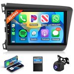 2G+32G Car Radio for Honda Civic 2012-2015 Android Car Stereo with Carplay Android Auto, Radio 9'' Touch Screen Car Stereo Bluetooth Double Din Navigation GPS Hi-Fi WiFi FM Camera for Honda Civic