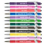 HLPHA Motivational Pens,12PCS Colored Office Pen Set for Touch Screen, Inspirational Quotes Black Ink Pens for Students Coworkers Colleague,1mm(12Pcs)