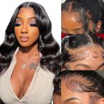 PATVINGOT 13x6 Body Wave Lace Front Wigs Human Hair 180% Density 12A Brazilian 16inch HD Lace Frontal Wigs for Women Pre Plucked with Baby Hair Natural Color