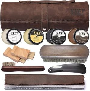 YUET 13PCS Shoe Polish Care Kit Leather Boot Shine Set w/Travel Case, Brush, Cloth, Shoehorn, Brown Black Neutral Polish