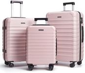 LIGHT FLIGHT Luggage Sets, 3 Piece Durable Suitcase Set with Spinner Wheels, 3 Pcs Hardside Lightweight luggage with TSA Lock, Large Checked Travel Suitcases, 20/24/28 Inch, Pink
