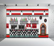 BELECO 6x3m Fabric Retro 50's Diner Backdrop for Photography Soda Shop Coffee Cafe Bar Jukebox Rock Roll Sock Hop Party Background Classic 1950s Party Decorations Birthday Shoot Studio Photo