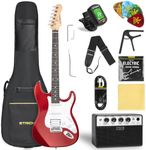 STRICH Electric Guitar Beginner Kit, Solid Body 39" Full Size Electric Guitar HSS Pick Up for Starter, with 10W Amp, Bag, Digital Tuner, Capo, Strap, String,Cable, Picks, SST-S20 Metal Red