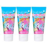 Brush-Baby - Tutti Frutti Kids Toothpaste 150ml (3 x 50ml Tubes) - for Ages 3+ - with Xylitol & Fluoride - Strong Teeth, Healthy Gums & Fresh Breath - Gentle Vegan Formula, Safe if Swallowed