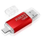 POHOVE USB C Memory Stick 128gb, Type C USB Flash Drive 128 GB 2-in-1 Otg Pendrive 128gb USB Key for Samsung, Huawei, Oneplus, Android Smartphone, Macbook, Pc, Tablets (Red)