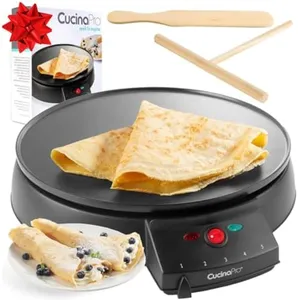 12" Griddle & Crepe Maker, Non-Stick Electric Crepe Pan w Batter Spreader & Recipe Guide- Dual Use for Blintzes Eggs Pancakes, Portable, Adjustable Temperature Settings - Holiday Breakfast or Dessert