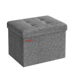 SONGMICS Storage Ottoman, Foldable Small Ottoman Foot Rest, 31 x 41 cm Foot Stool, Ottoman with Storage, Load up to 130 kg, for Living Room, Bedroom, Dorm, Dark Grey LSF102G51