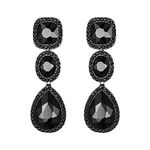 EVER FAITH Women's Austrian Crystal Fashion Bridal Teardrop Dangle Earrings Black Black-Tone