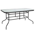 Flash Furniture Tory 31.5" x 55" Rectangular Tempered Glass Metal Patio Table with Umbrella Hole, Modern Rippled Glass Outdoor Dining Table, Black