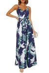 OUGES Womens Summer Deep V Neck Floral Long Maxi Dress Casual Spaghetti Strap Beach Sundress with Pockets(Floral02,XXL)