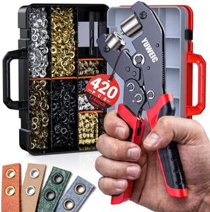 Grommet Tool Kit with 1/4" Punch Self-Locking Eyelet Tool with 420PCS Grommets (Silver, Gold, Black, Copper) Includes Washers and Carrying Case for PVC, Canvas, Leather