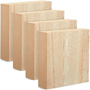 Unfinished MDF Wood Blocks for Crafts, 1 in Thick Wooden Square Blocks (4x4 in, 4 Pack)