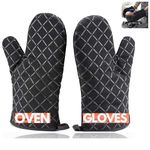 Oven Gloves Heat Resistant Superior Grip Non Slip Glove11 Inch Long Black, 2 Pcs