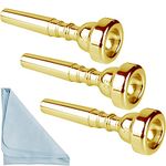 Gold Trumpet Mouthpiece 7C 5C 3C Trumpet Mouthpiece Set with Box Cleaning Cloth Compatible with Yamaha Bach Conn King Musical Instruments for Beginners and Professional Players 3Pack