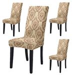 BRIDA® Stretchable Floral Printed Dining Chair Covers Elastic Chair Seat Case Protector, Slipcovers (4 Chair Cover, Damask Brown), Polycotton Spandex