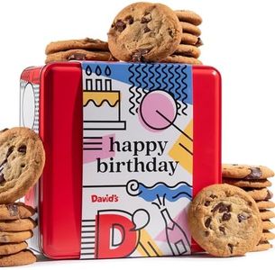 David's Cookies Happy Birthday Chocolate Chunk Cookies Tin 2lbs - Handmade and Fresh Baked Gourmet Cookie Gift Basket - Delectable & Made with Premium Ingredients - Ideal Birthday Food Gift For All