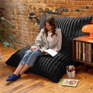 Jaxx Pillow Saxx 5.5-Foot Faux Fur - Luxuriously Soft Bean Bag Floor Pillow and Lounger, Mondo Black