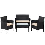 SONGMICS Garden Furniture Sets, Polyrattan Outdoor Patio Furniture, Conservatory PE Wicker Furniture, for Patio Balcony Backyard, Black and Taupe GGF002B01