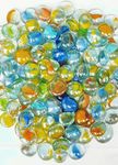 Parakh Multicolour Flat Round Shaded Marbles Pebbles for Vase Fillers, Glass Gems Stone, Table Scatter, Landscaping, Aquarium Fish Tank, Party Decoration, Crystal Rocks - 450gm