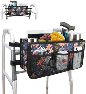 supregear Walker Basket, Foldable Walker Bag with Cup Holder, Storage Pouch with Large Capacity and Never Tipping Over, Hand-Free for Seniors Elderly, Not Fit for Rollator, Floral Black