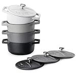 Navaris Cast Iron Round Cocottes (Set of 4) - 10.5cm Mini Cocotte Casserole Dishes with Enamel Coat, 290ml - Grey/White/Black