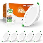 ALUSSO LED Downlight Ceiling 7W 550lm, Cool White 6500K Ultra Slim Recessed Ceiling Lights, Cutout Ø90-100mm Non-Dimmable Spot Lights, IP44 Round White Panel Lights for Bathroom Kitchen, 6 Pack