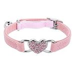 Jagowa Rhinestone Heart Cat Collar with Safety Belt, Adjustable, Flocking Colored Diamond Design with Bell - Pet Supplies for Small Cats and Dogs (Pink)