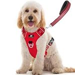 TUFFDOG Easy-Fit Dog Harness Medium - Fast Release Neck Clip, Premium Padded Reflective No Pull Harness with Control Handle, Adjustable Step-in Dog Vest Plus Free Matching Lead (M, Poppy Red)