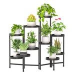 EsLuker.ly 10 Tiers Corner Plant Stands for Indoor Plants, Tiered Flower Stands for Multiple Plants, Foldable Metal Plant Holder Shelf Display Rack for Outdoor Patio Garden Balcony Living Room(Black)