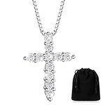 Cross Necklace for Women White Gold Plated Cross with Diamond Pendant White Crystal Cross Diamond Necklace for Women Girls (Silver)