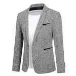 Allthemen Mens Casual 1 Button Blazer Slim Fit Blazer Jacket Lightweight Suit Jackets Grey XL