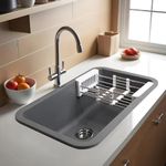 Ruhe� Smoke Grey Quartz Single Bowl 31x19x9 inches Kitchen Sink | Natural Stone Quartz Single Bowl Kitchen Sink | Matt Finish | Including Sink Coupling/Waste pipe/Strainer