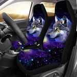 HUGS IDEA Cool Galaxy Wolf Starry Night Wolves Car Front Seat Covers Black Background Saddle Blanket Elastic Universal Size for Cars, Sedan, SUV, Van, Truck