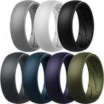 ThunderFit Silicone Wedding Rings for Men - 7 Rings (Light Grey, Dark Grey, Dark Blue, White, Black, Dark Teal, Olive Green, 10.5-11 (20.6mm))