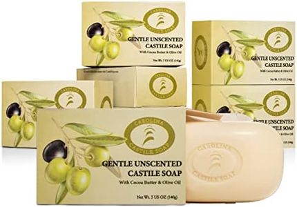 Pure Castile Soap Bars - 6 Pack - 5 oz Each - Unscented Organic Soap Bars - All Vegan Olive Oil & Cocoa Butter Soap - Great Baby Castile Soap & For Those With Sensitive / Dry Skin & Acne