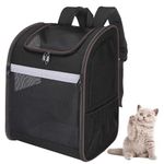 Large Cat Carrier Backpack, Soft Cat Travel Carrier Bag Airline Approved, Soft Sided Collapsible Breathable Pet Carrier for Cat Puppy Under 15 Lbs, 3 Open Doors and 4 Mesh Windows, Black