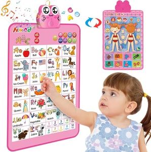 Electronic Interactive Double-Sided Alphabet Wall Chart, Talking ABC & 123 & Music & Learning Poster, Educational Toddlers Toys for Ages 3-4 Kids Gift, Best for Preschool Boys & Girls(Pink)