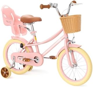 XJD Girls Bike for 4-7 Years Old Toddlers and Kids, 12 14 16 20 Inch Kids Bike with Basket and Bell Training Wheels, Adjustable Seat Handlebar Height (16 Inch with Training Wheels, Pink)