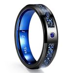 NUNCAD Blue Mens Wedding Rings Celtic Dragon Tungsten Rings with Carbon Fiber and Zircon Inlay Size R